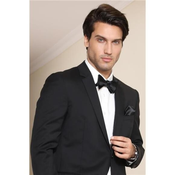 Bow Ties for Men Solid Color Self Tie Bow Tie Pocket Square Set Classic Formal - Picture 3 of 7